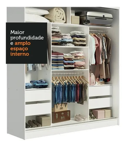 Guarda-roupa Casal Armário Quarto Reno Madesa 3 Portas De Correr Esp Branco 1095H91E