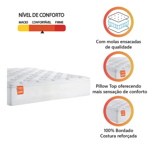 Colchão Casal Molas Ensacadas Real Pillow Top Branco