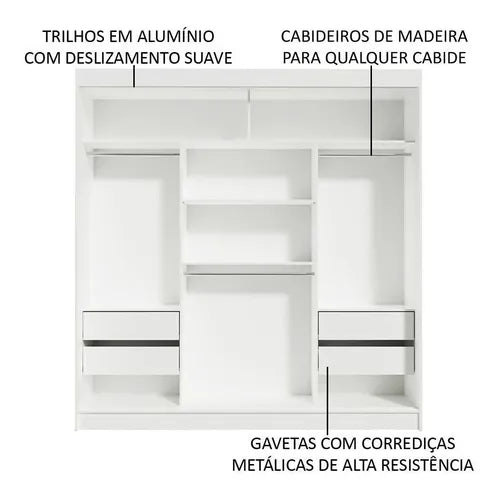 Guarda-roupa Casal Armário Quarto Reno Madesa 3 Portas De Correr Esp Branco 1095H91E