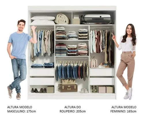 Guarda-roupa Casal Armário Quarto Reno Madesa 3 Portas De Correr Esp Branco 1095H91E
