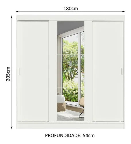 Guarda-roupa Casal Armário Quarto Reno Madesa 3 Portas De Correr Esp Branco 1095H91E